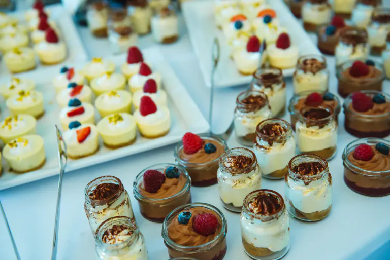 Selection of individual desserts prepared for event service