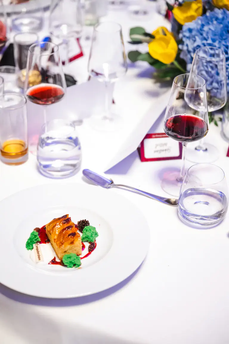 Colourful plated course served during a gala dinner
