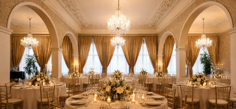 Elegant gala dinner designed inside a historic building