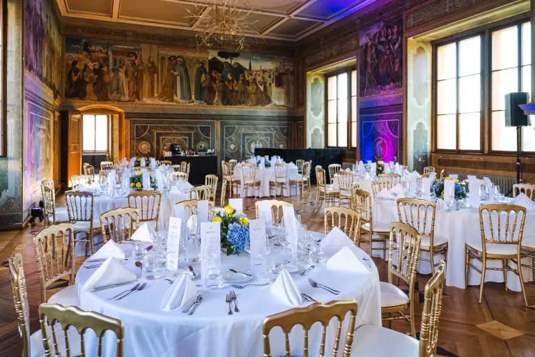 Luxury tablescape in a richly decorated historic Prague interior