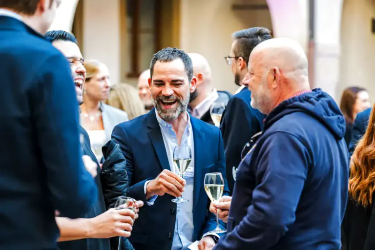 Guests networking with drinks at the Computershare gala in Martinic Palace