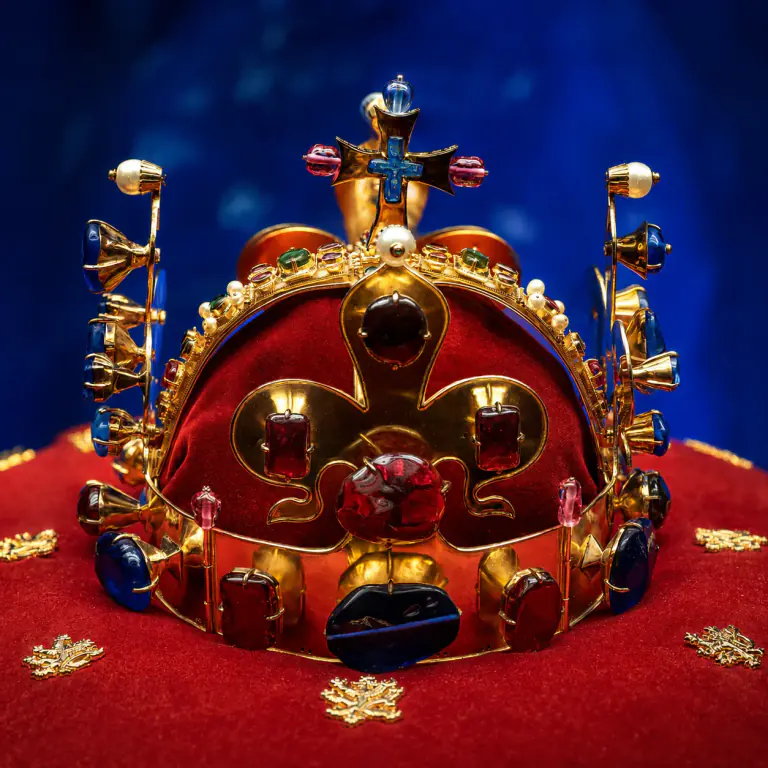 St. Wenceslas Crown resting on a red cushion